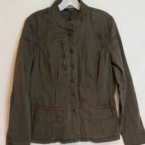 Maurices Olive Green Utility Jacket Button‎ Front Zip Detail Large